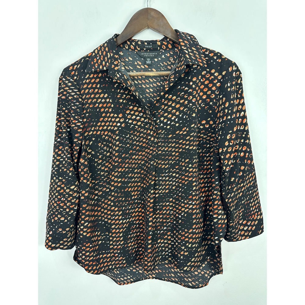 Paige‎ Investments Petite Blouse PS Black Animal Abstract Print Career Chic